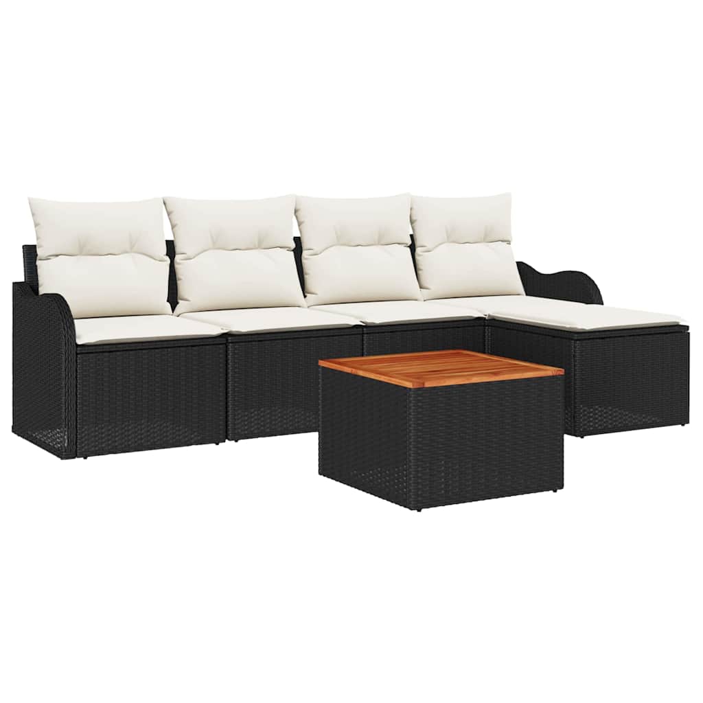 Gartensofa-set mit Speicher 6 pcs Schwarz und Creme Poly-Rattan