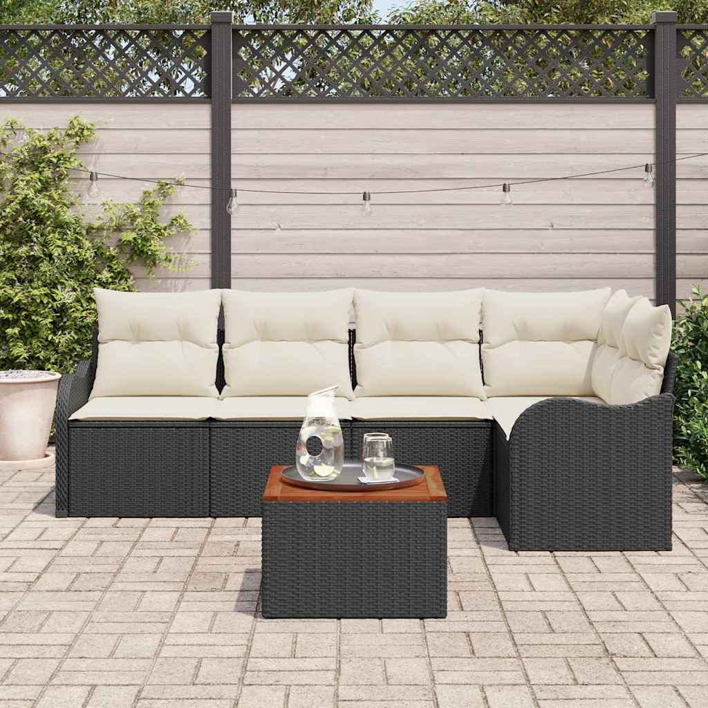 Gartensofa-set mit Speicher 6 pcs Schwarz und Creme Poly-Rattan