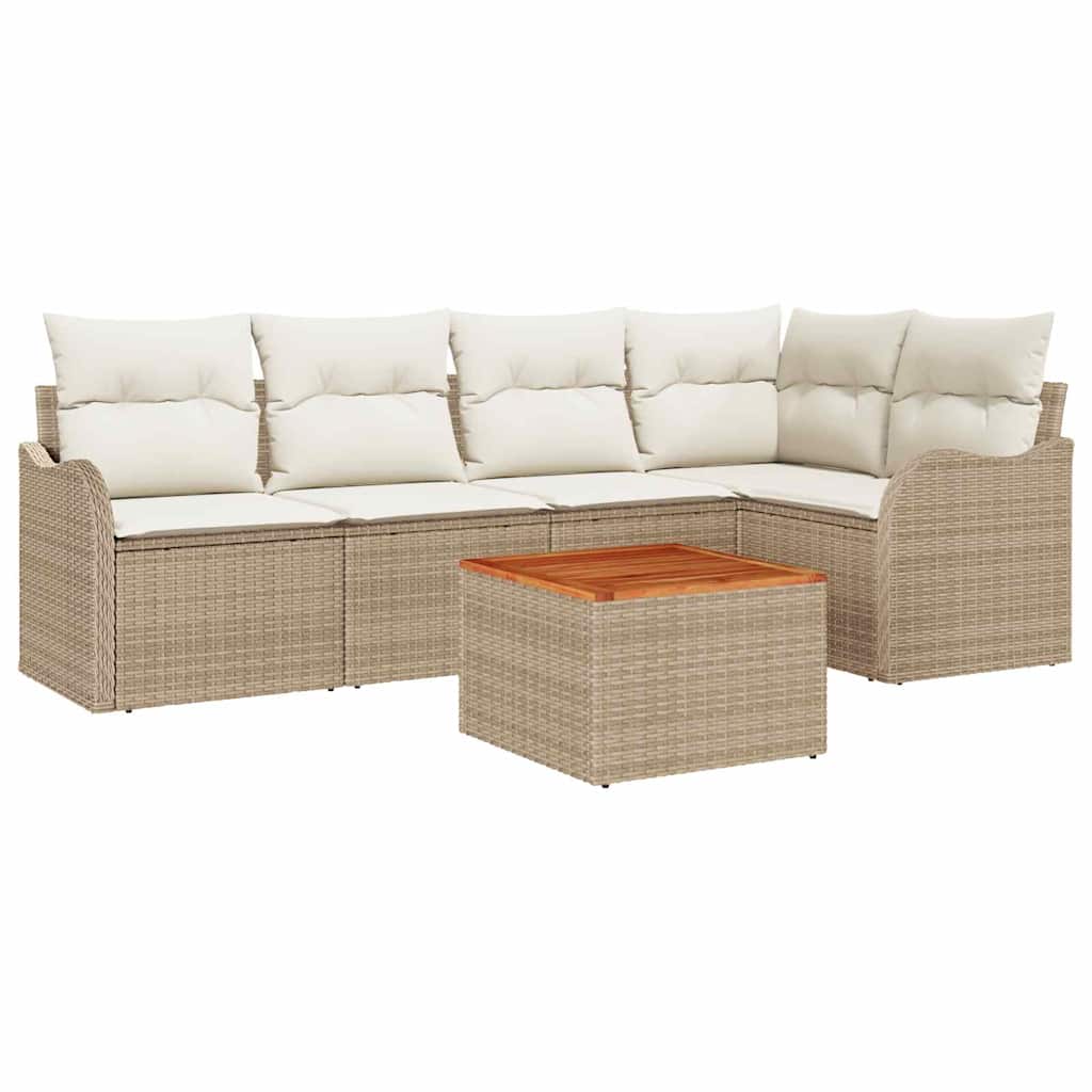 Gartensofa-set mit Speicher 6 pcs Beige und Creme Poly-Rattan