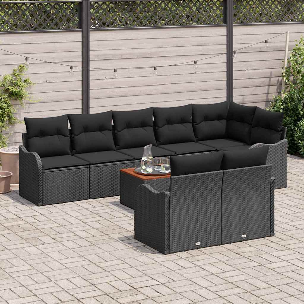 Gartensofa-set mit Speicher 9 pcs Schwarz Poly-Rattan
