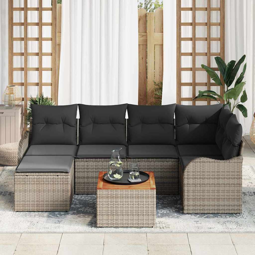 Gartensofa-set mit Speicher 7 pcs Grau Poly-Rattan
