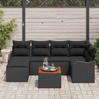 Gartensofa-set mit Speicher 7 pcs Schwarz Poly-Rattan