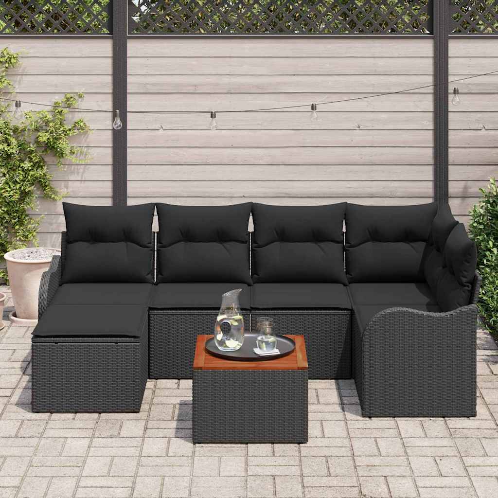 Gartensofa-set mit Speicher 7 pcs Schwarz Poly-Rattan