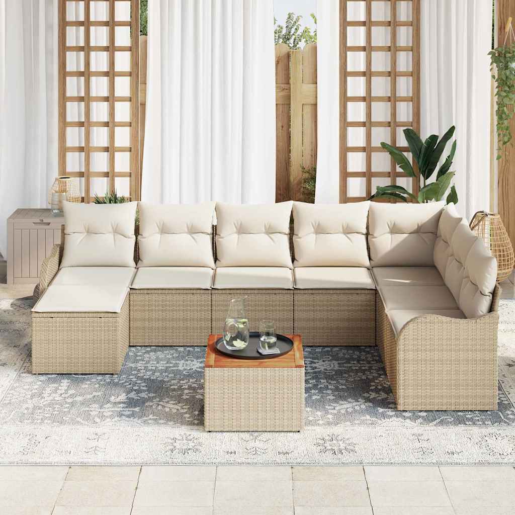 Gartensofa-set mit Speicher 9 pcs Beige und Creme Poly-Rattan