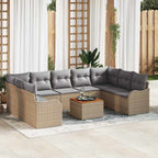 Gartensofa-set 10 pcs Beige und Hellgrau Poly-Rattan