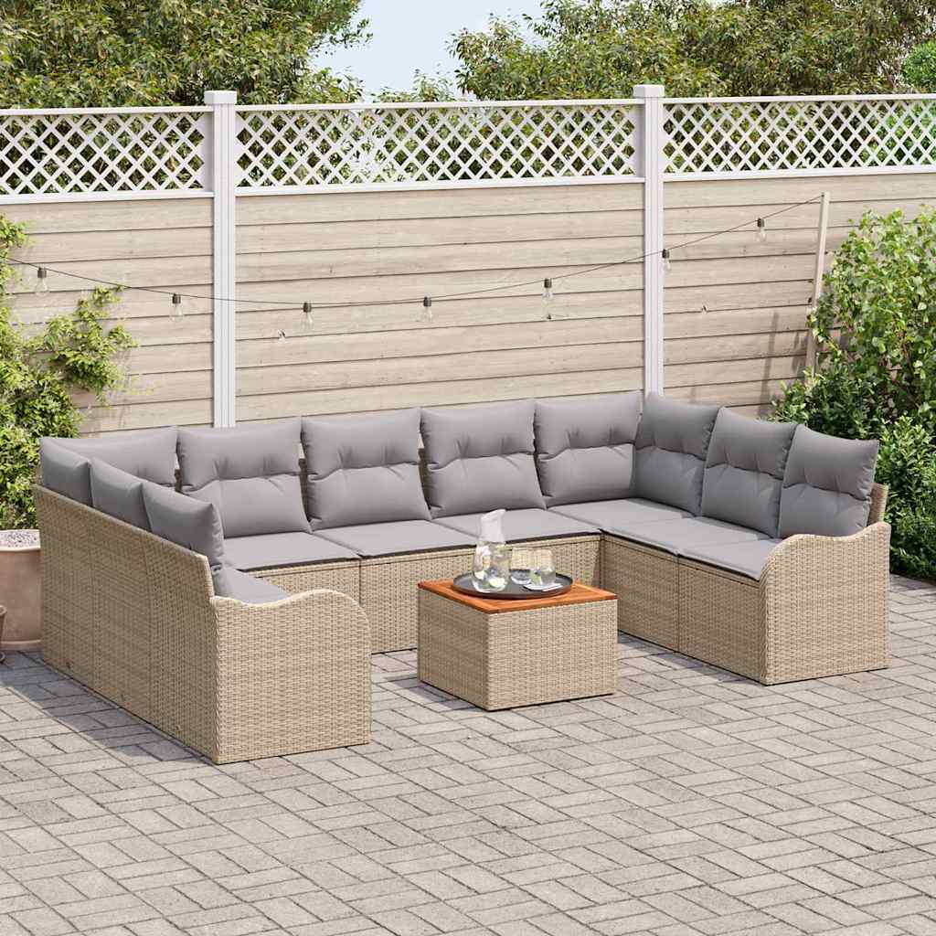 Gartensofa-set 10 pcs Beige und Hellgrau Poly-Rattan