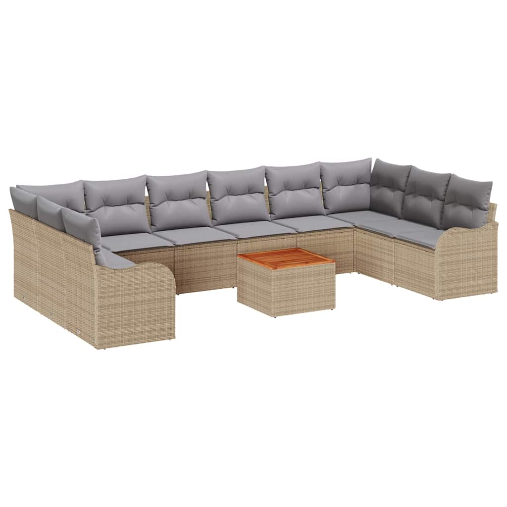 Gartensofa-set 10 pcs Beige und Hellgrau Poly-Rattan