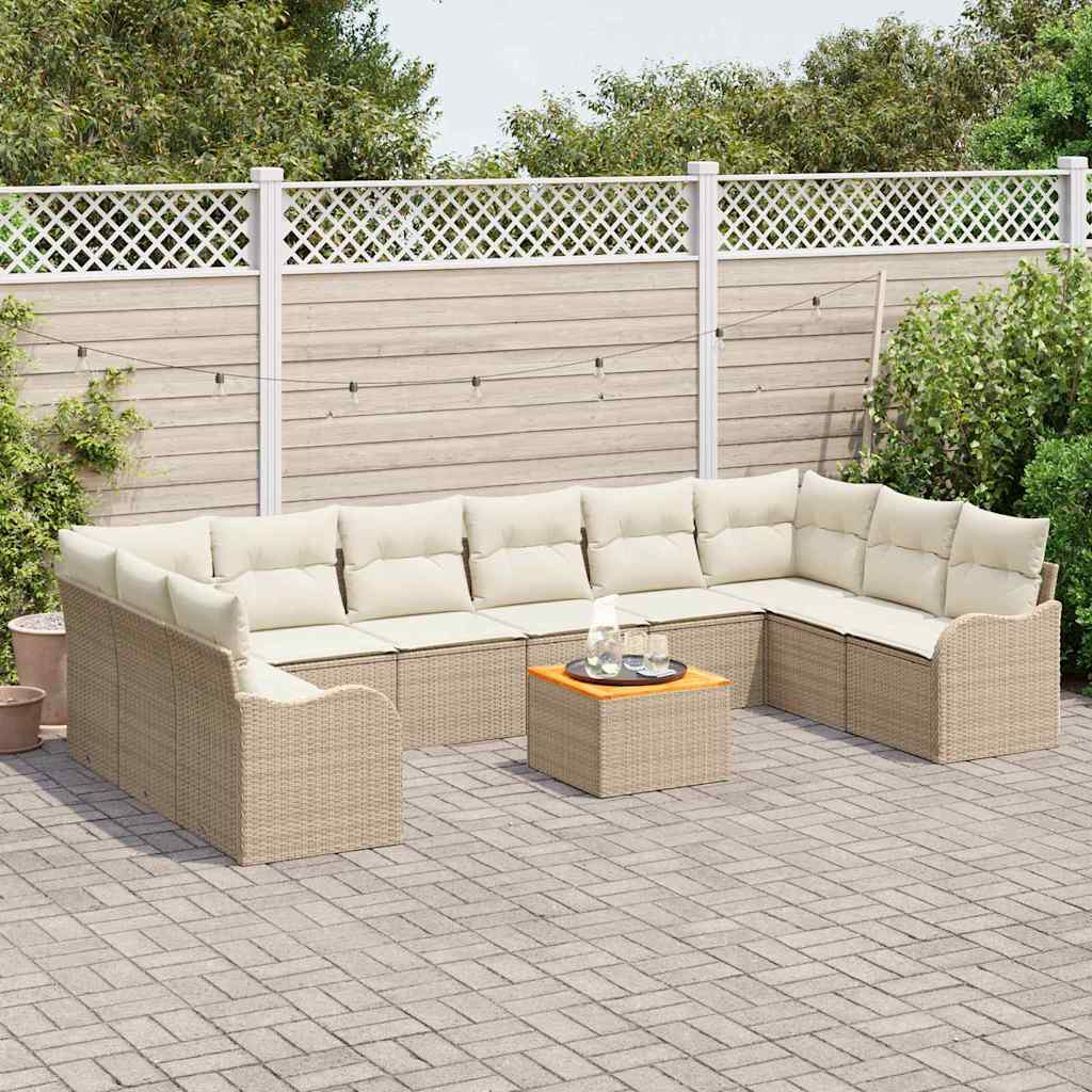 Gartensofa-set mit Speicher 11 pcs Beige und Creme Poly-Rattan