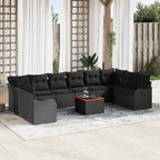 Gartensofa-set mit Speicher 11 pcs Schwarz Poly-Rattan