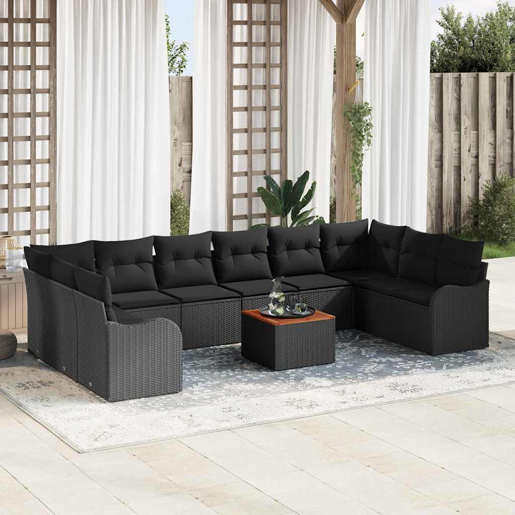Gartensofa-set mit Speicher 11 pcs Schwarz Poly-Rattan