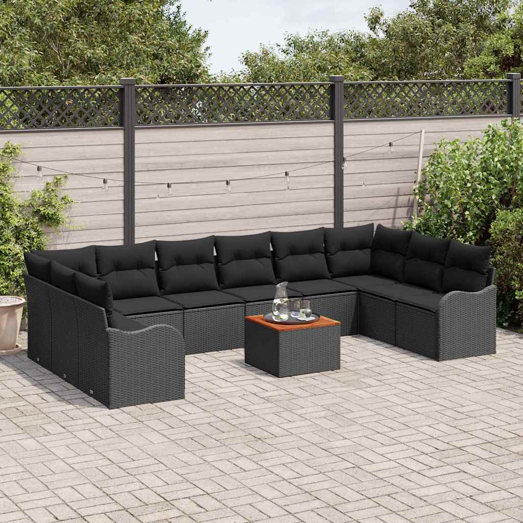 Gartensofa-set mit Speicher 11 pcs Schwarz Poly-Rattan