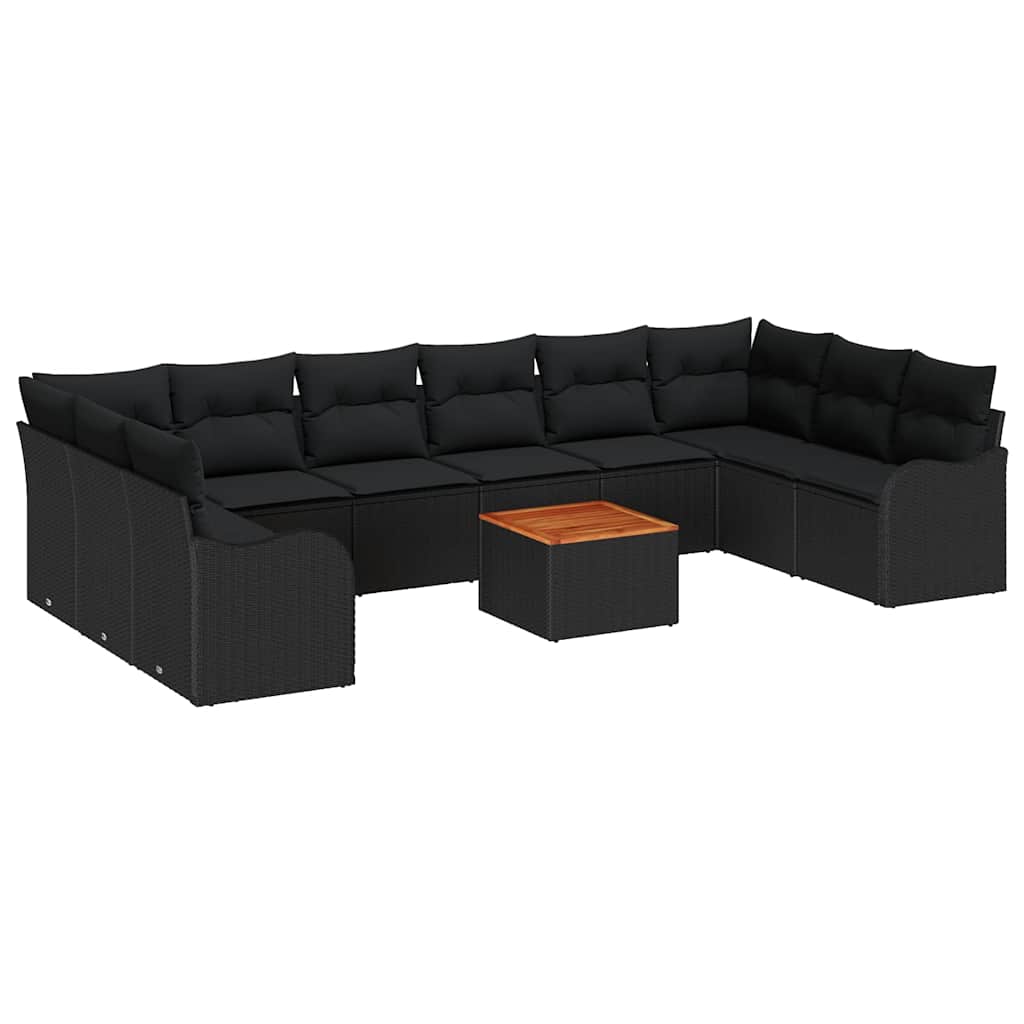 Gartensofa-set mit Speicher 11 pcs Schwarz Poly-Rattan
