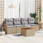 Gartensofa-set 5 pcs Beige und Hellgrau Poly-Rattan