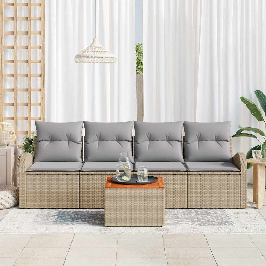 Gartensofa-set 5 pcs Beige und Hellgrau Poly-Rattan