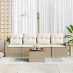 Gartensofa-set mit Speicher 5 pcs Beige und Creme Poly-Rattan