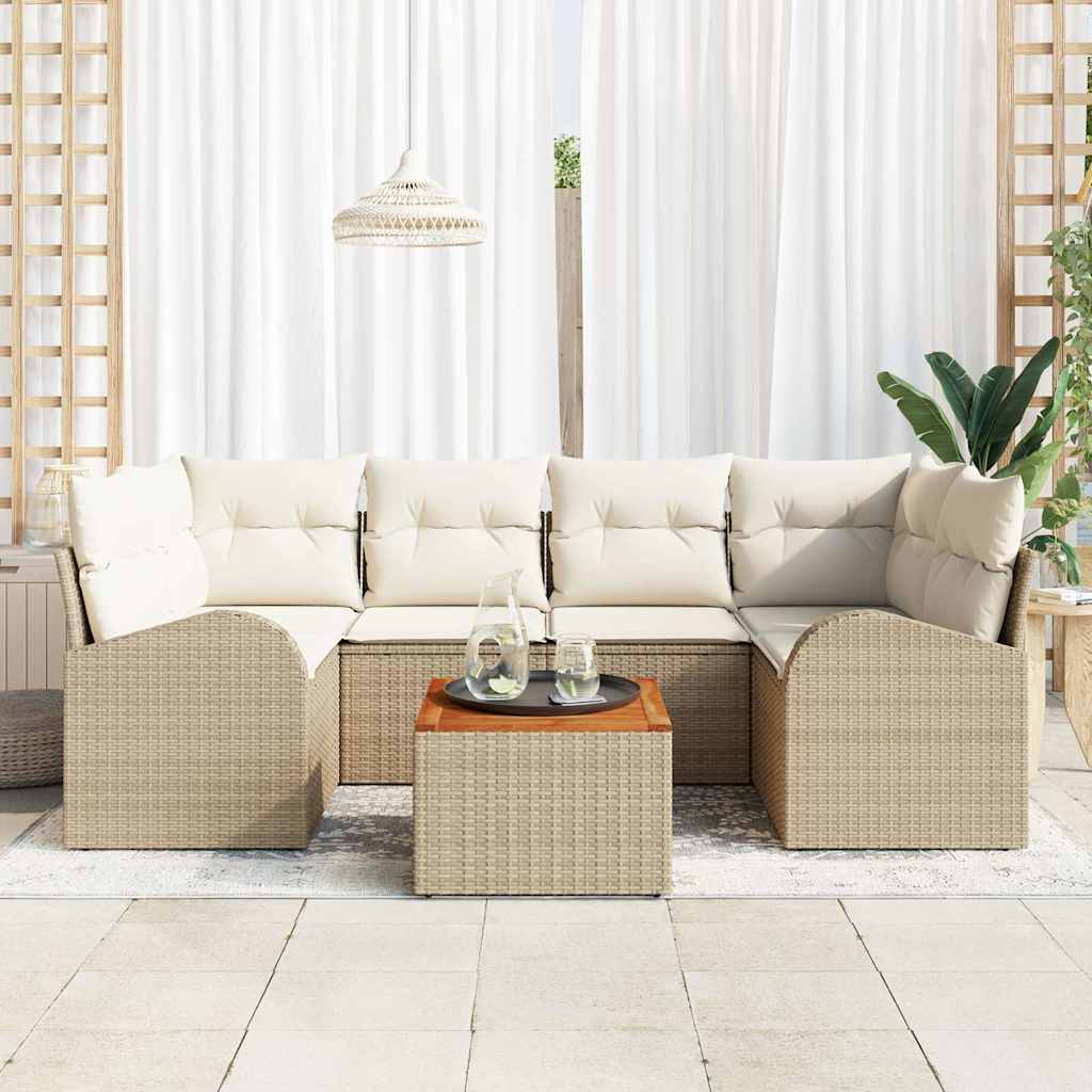 Gartensofa-set mit Speicher 7 pcs Beige und Creme Poly-Rattan