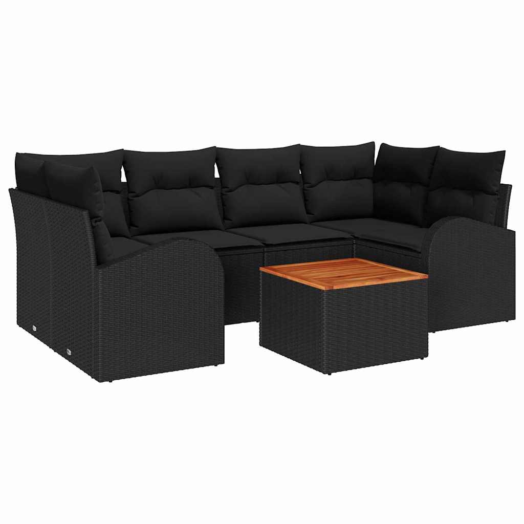 Gartensofa-set mit Speicher 7 pcs Schwarz Poly-Rattan