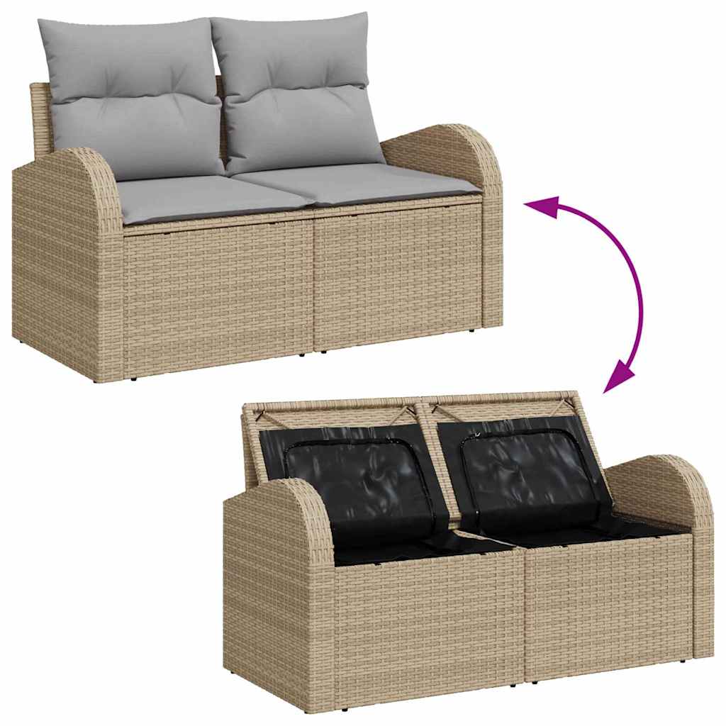 Gartensofa-set 8 pcs Beige und Hellgrau Poly-Rattan