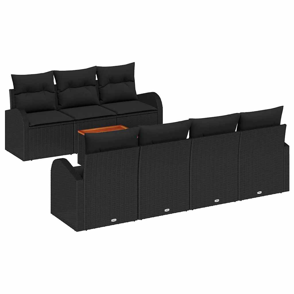 Gartensofa-set mit Speicher 8 pcs Schwarz Poly-Rattan