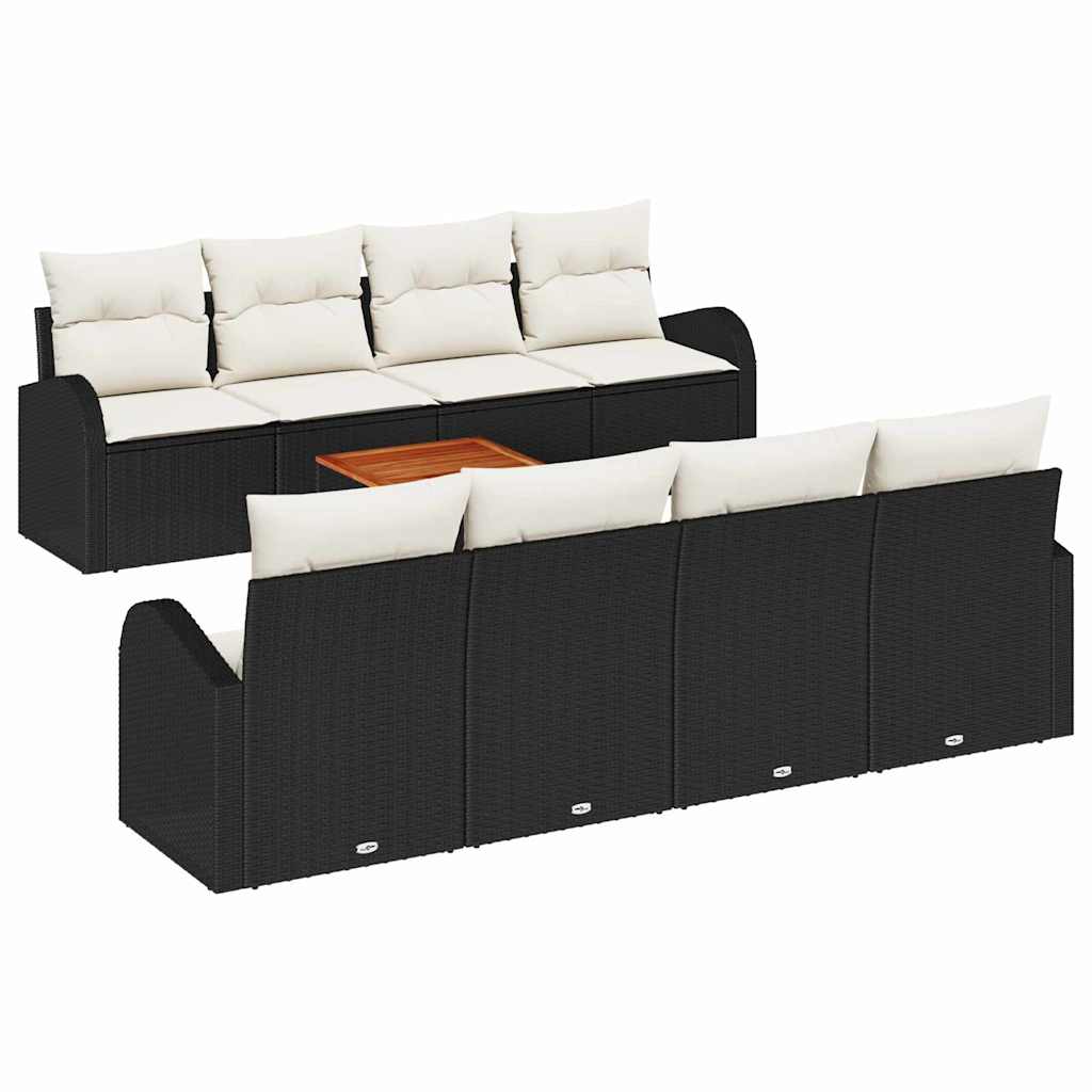 Gartensofa-set mit Speicher 9 pcs Schwarz und Creme Poly-Rattan