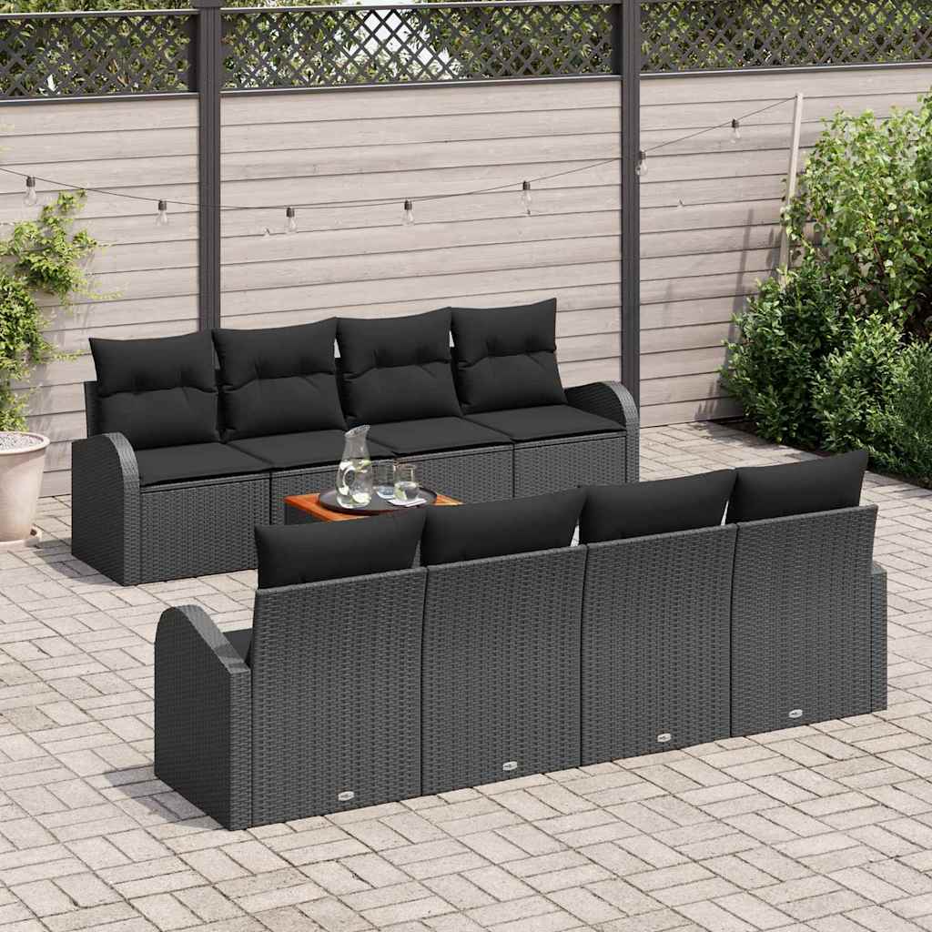 Gartensofa-set mit Speicher 9 pcs Schwarz Poly-Rattan