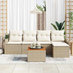 Gartensofa-set mit Speicher 6 pcs Beige und Creme Poly-Rattan