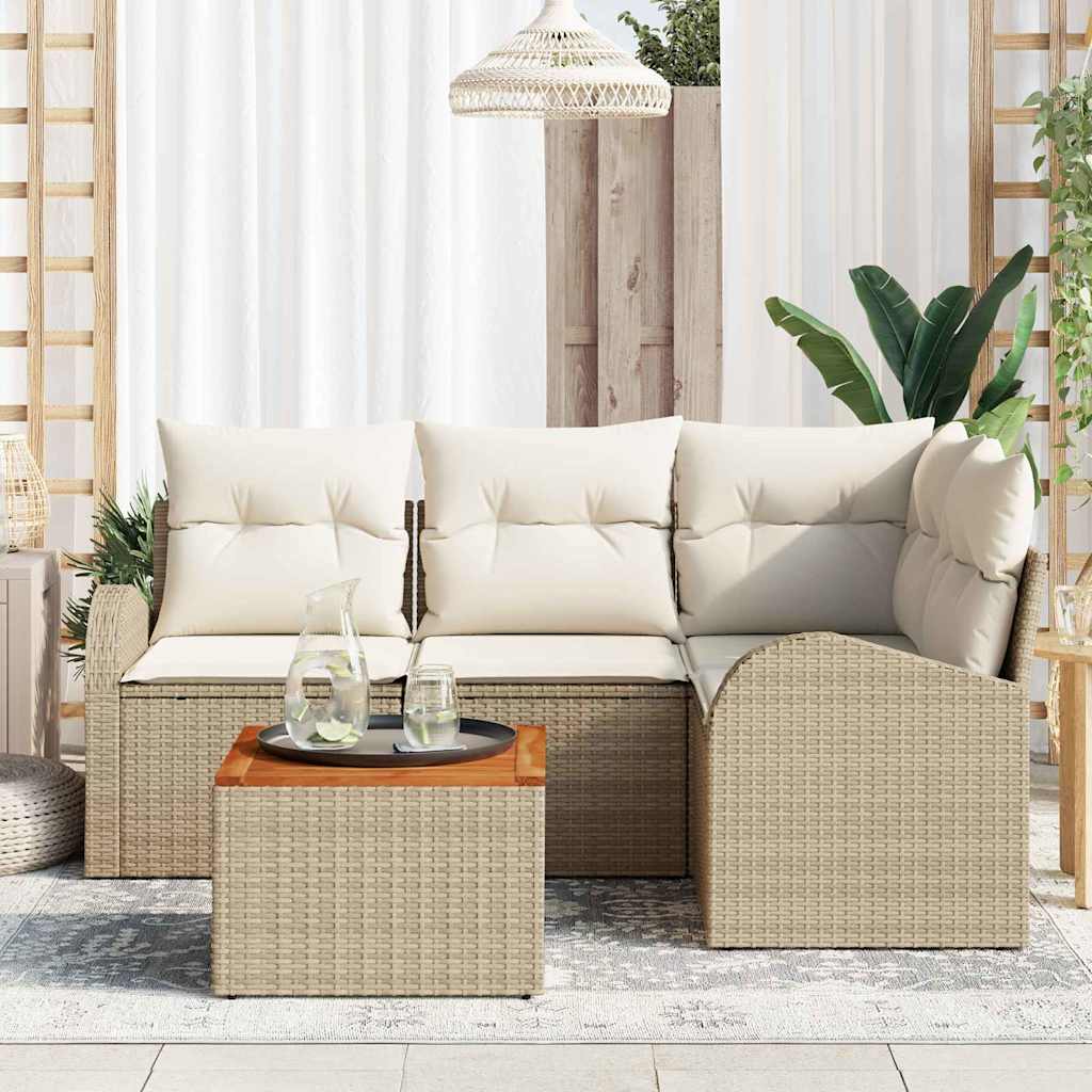 Gartensofa-set mit Speicher 5 pcs Beige und Creme Poly-Rattan