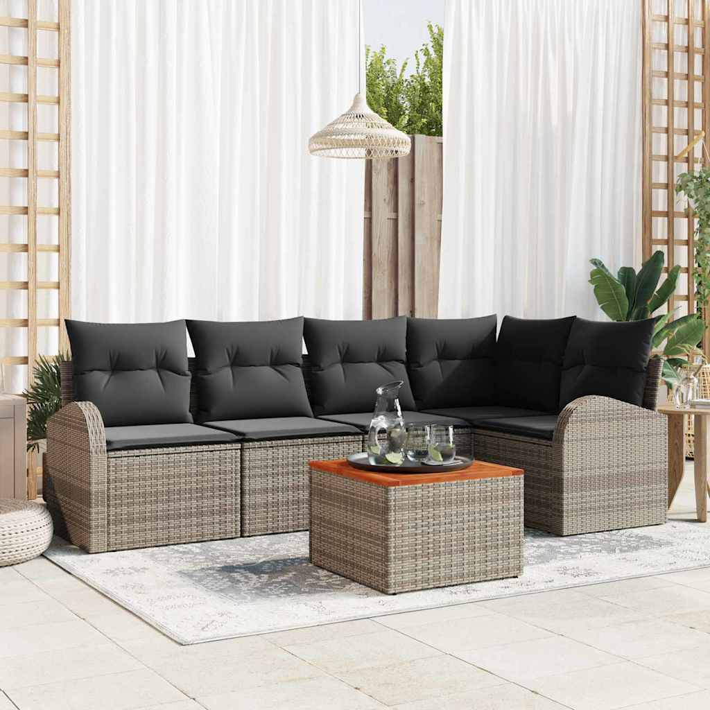 Gartensofa-set mit Speicher 6 pcs Grau Poly-Rattan