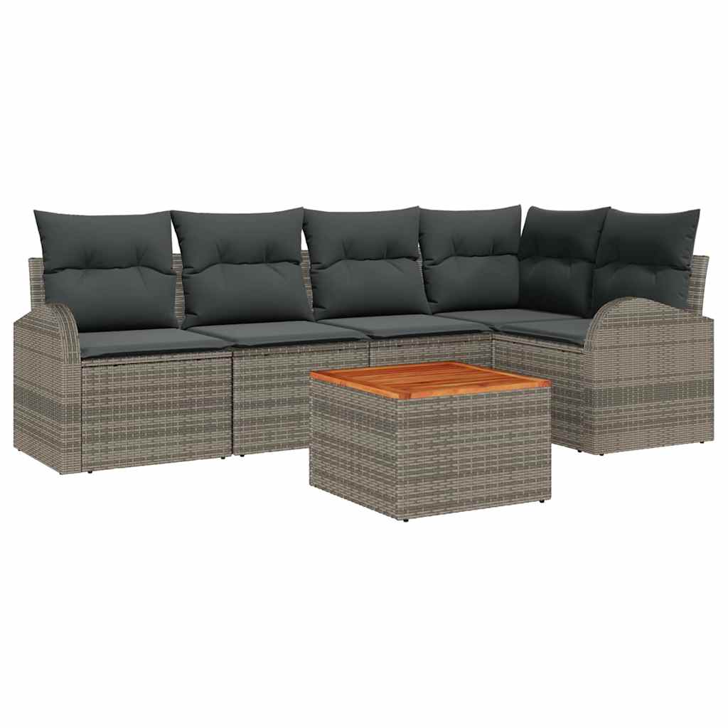 Gartensofa-set mit Speicher 6 pcs Grau Poly-Rattan