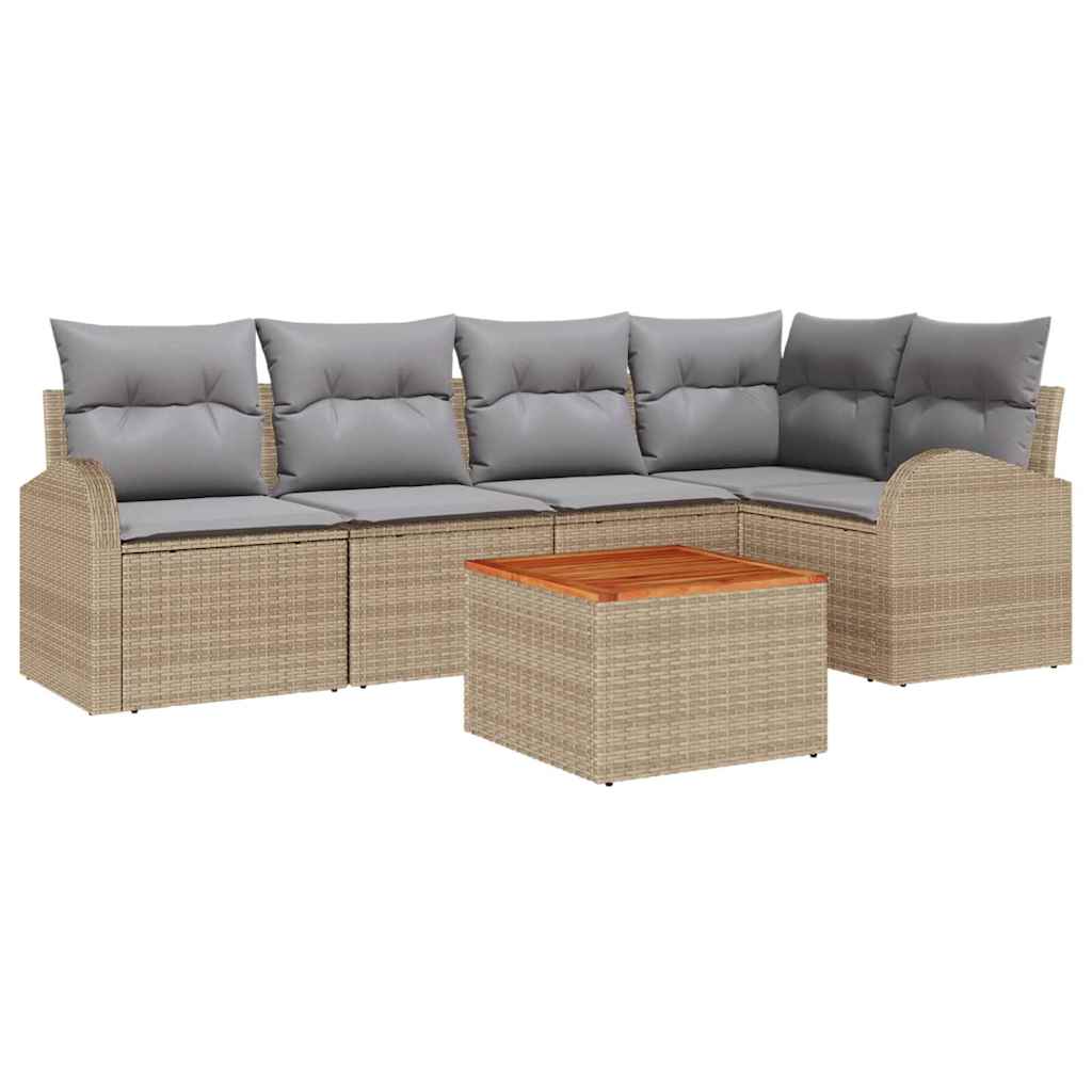 Gartensofa-set 6 pcs Beige und Hellgrau Poly-Rattan