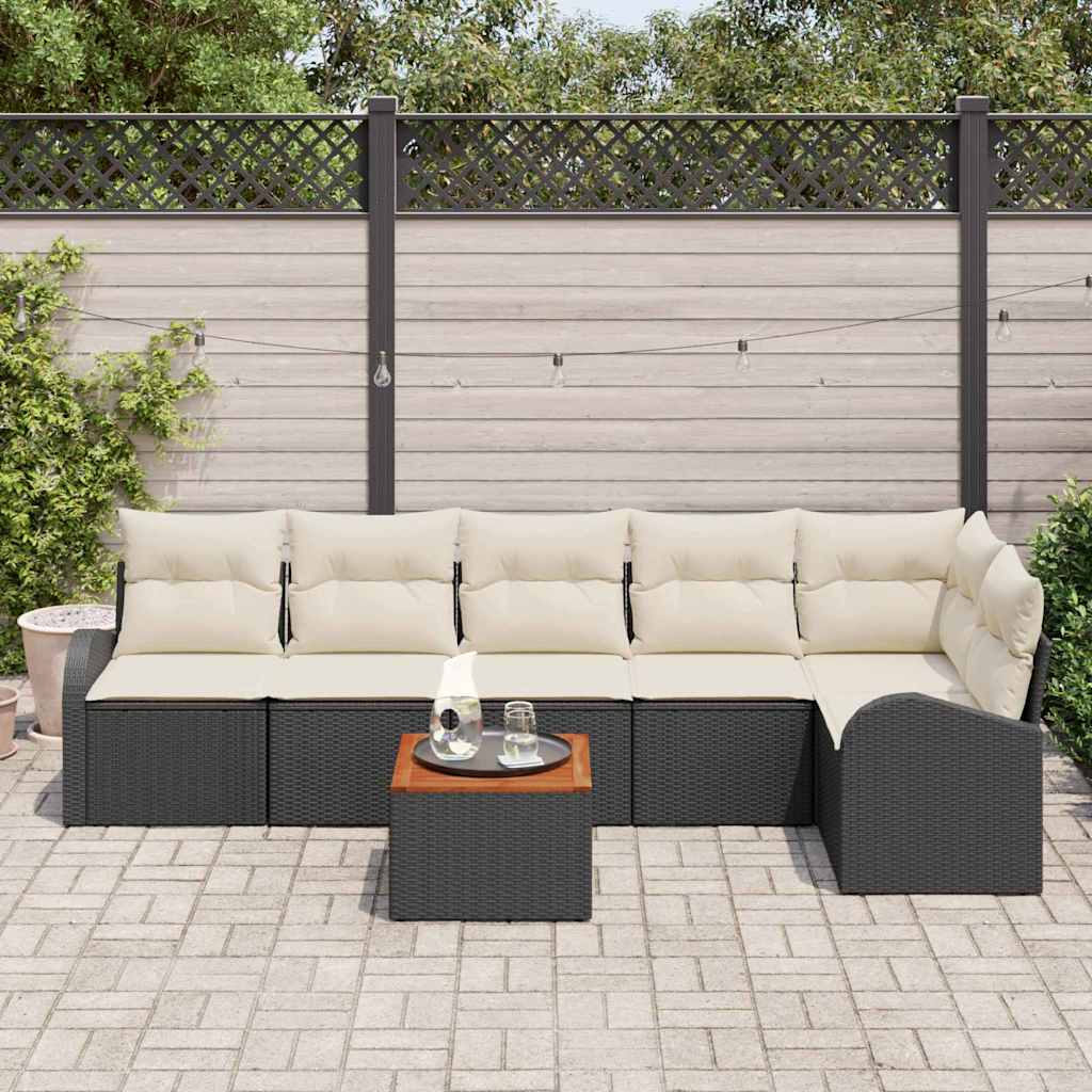 Gartensofa-set mit Speicher 7 pcs Schwarz und Creme Poly-Rattan