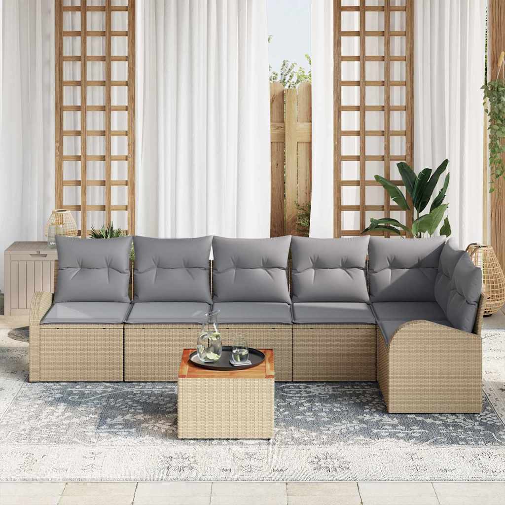Gartensofa-set 7 pcs Beige und Hellgrau Poly-Rattan