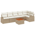 Gartensofa-set mit Speicher 7 pcs Beige und Creme Poly-Rattan