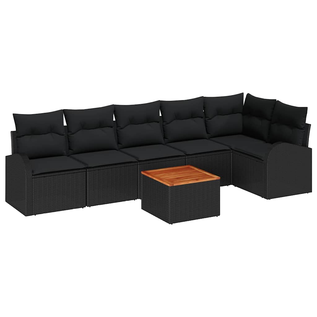 Gartensofa-set mit Speicher 7 pcs Schwarz Poly-Rattan