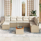 Gartensofa-set mit Speicher 9 pcs Beige und Creme Poly-Rattan