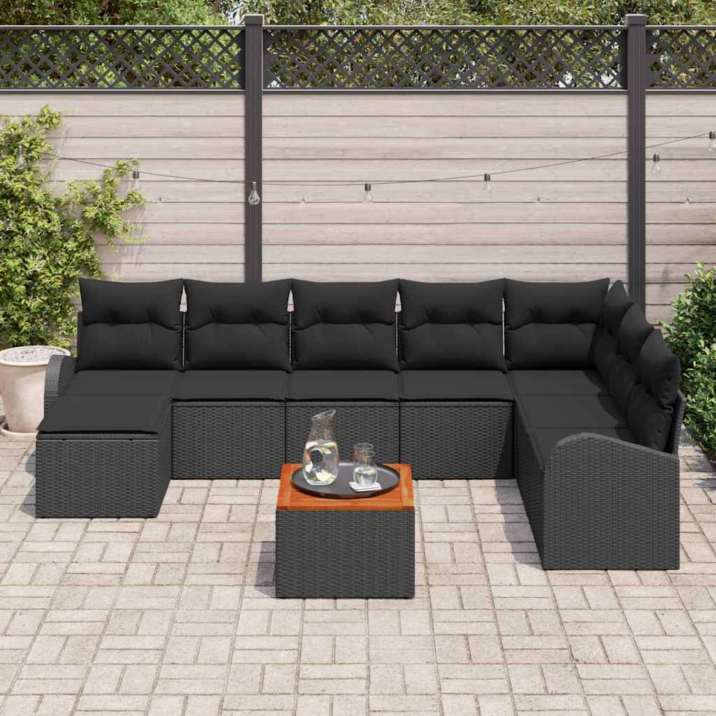Gartensofa-set mit Speicher 9 pcs Schwarz Poly-Rattan