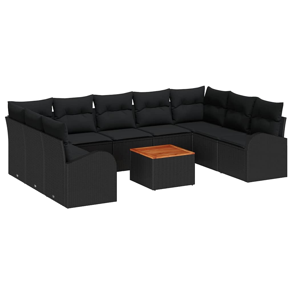 Gartensofa-set mit Speicher 10 pcs Schwarz Poly-Rattan