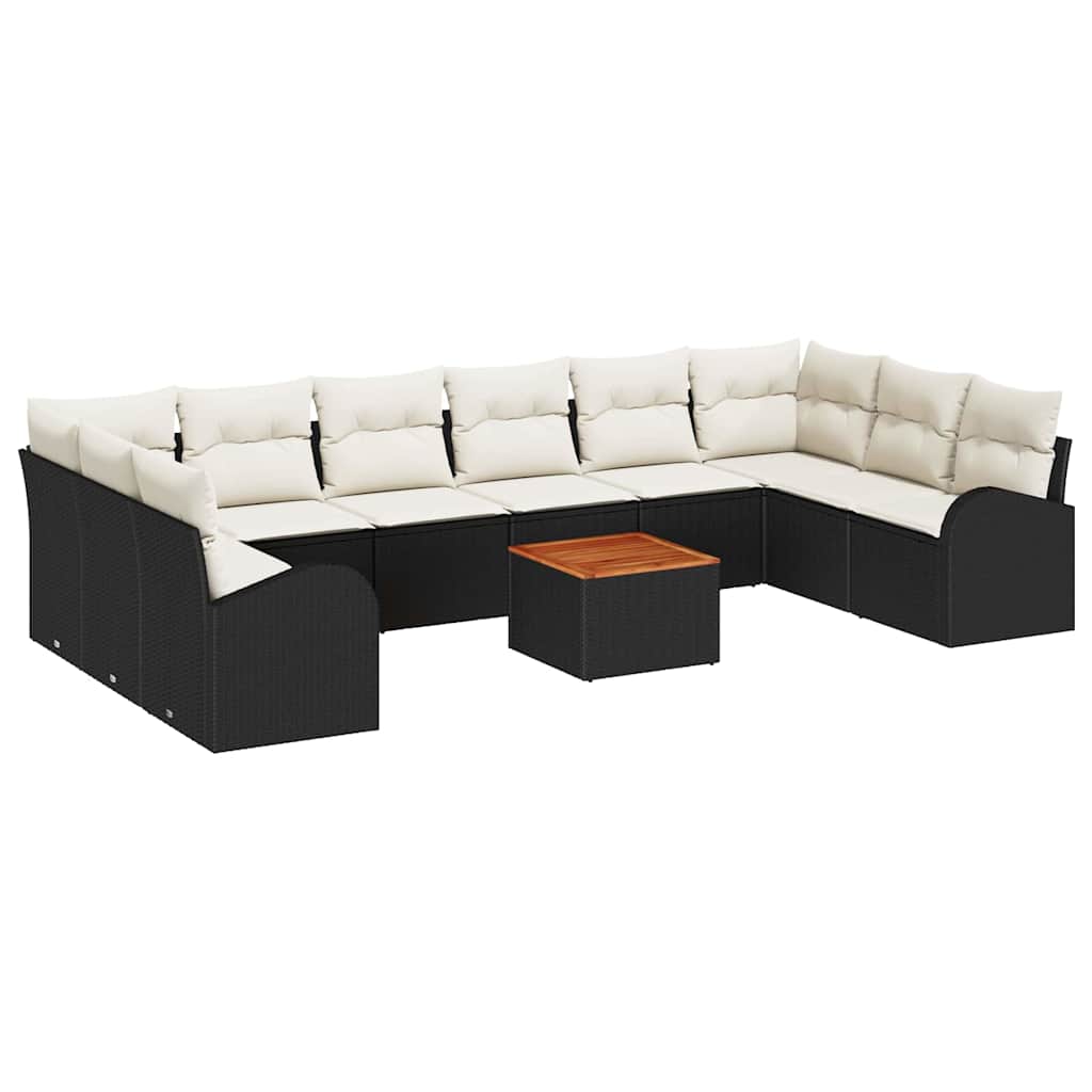 Gartensofa-set 11 pcs Schwarz und Creme Poly-Rattan
