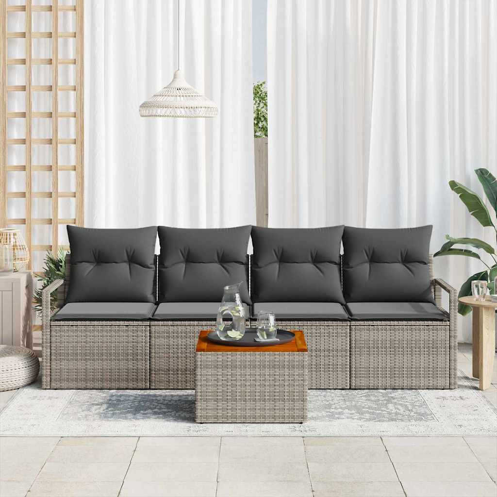 Gartensofa-set mit Speicher 5 pcs Grau Poly-Rattan