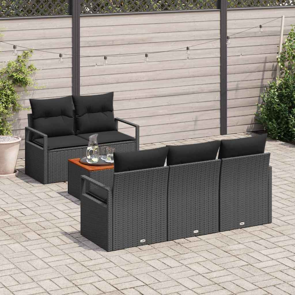 Gartensofa-set mit Speicher 6 pcs Schwarz Poly-Rattan