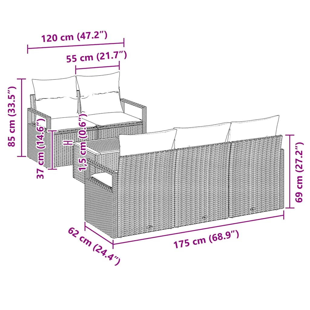 Gartensofa-set mit Speicher 6 pcs Schwarz Poly-Rattan