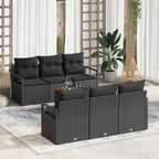 Gartensofa-set mit Speicher 7 pcs Schwarz Poly-Rattan