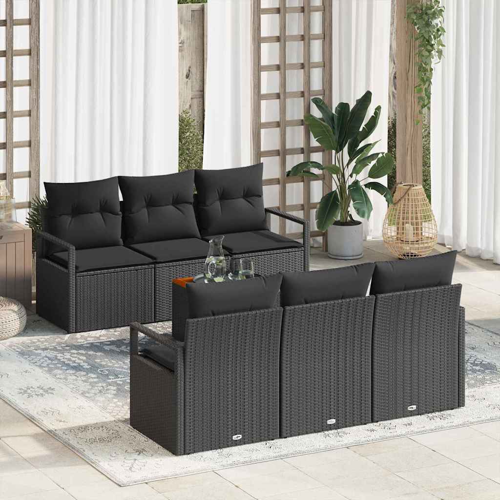 Gartensofa-set mit Speicher 7 pcs Schwarz Poly-Rattan