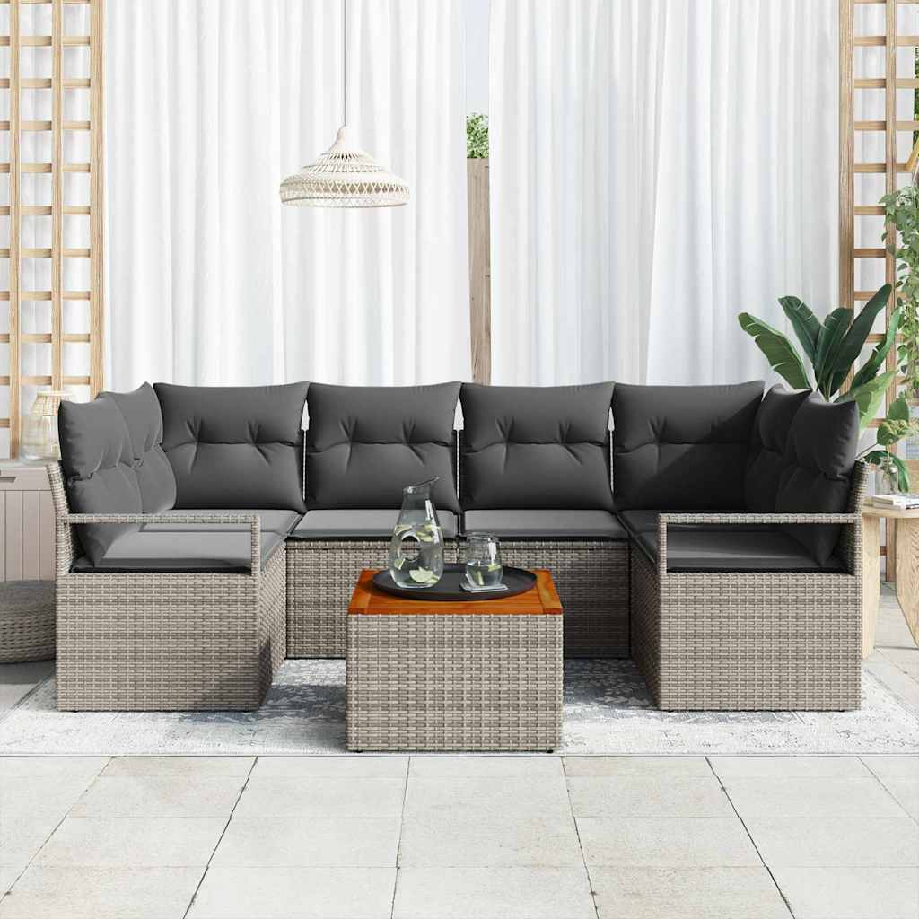 Gartensofa-set mit Speicher 7 pcs Grau Poly-Rattan