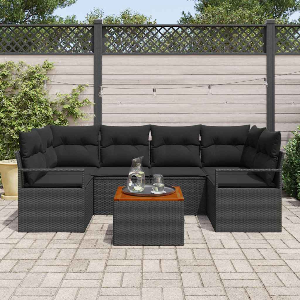 Gartensofa-set mit Speicher 7 pcs Schwarz Poly-Rattan