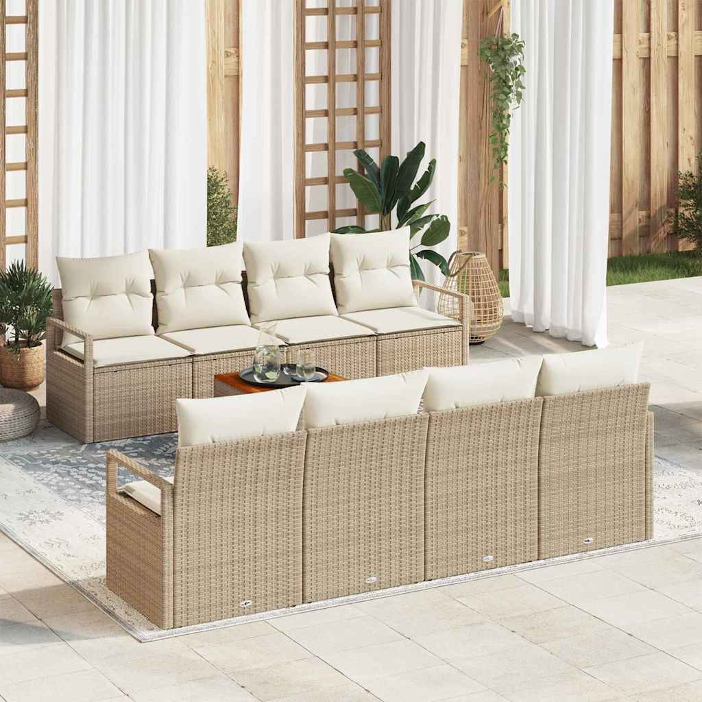Gartensofa-set mit Speicher 9 pcs Beige und Creme Poly-Rattan