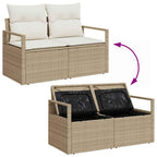 Gartensofa-set mit Speicher 9 pcs Beige und Creme Poly-Rattan