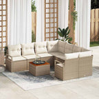 Gartensofa-set mit Speicher 9 pcs Beige und Creme Poly-Rattan