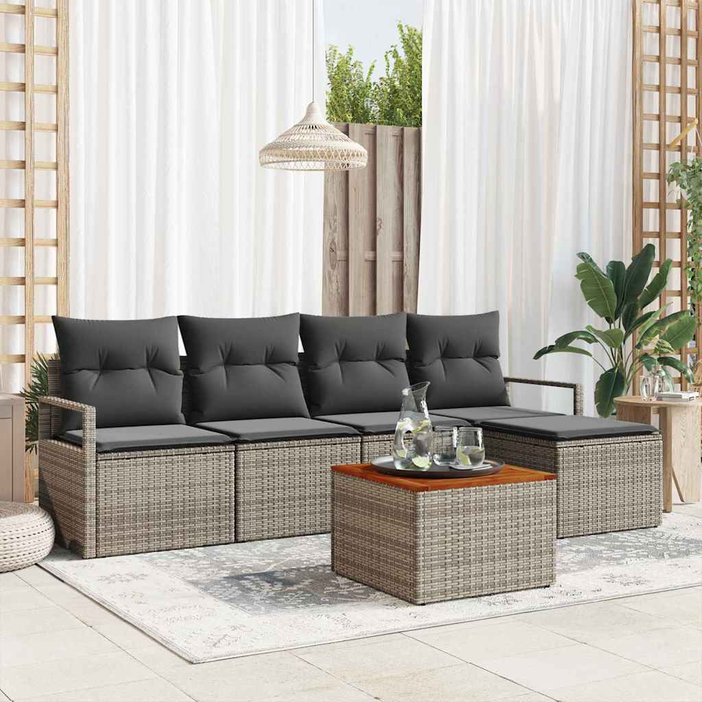 Gartensofa-set mit Speicher 6 pcs Grau Poly-Rattan
