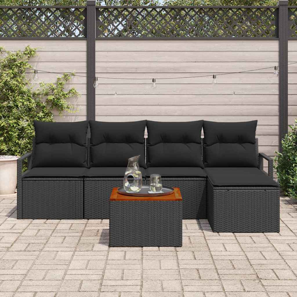 Gartensofa-set mit Speicher 6 pcs Schwarz Poly-Rattan